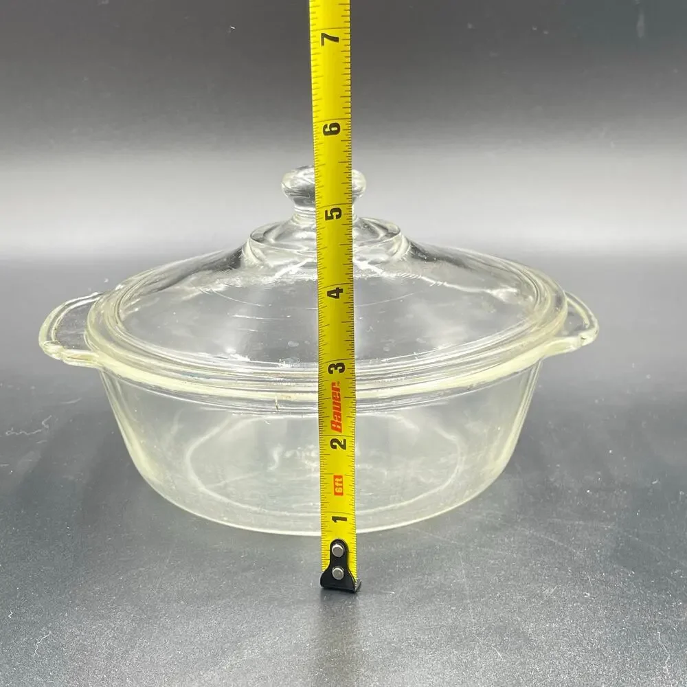 Fire King Glass Casserole Dish 1 Quart Knob Lid Clear Vintage 50's